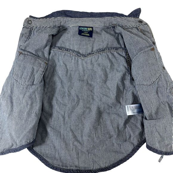 NWT Oshkosh Genuine toddler Blue Denim Jeans Snap Button up Boys Shirt Size 18M - Picture 2 of 7